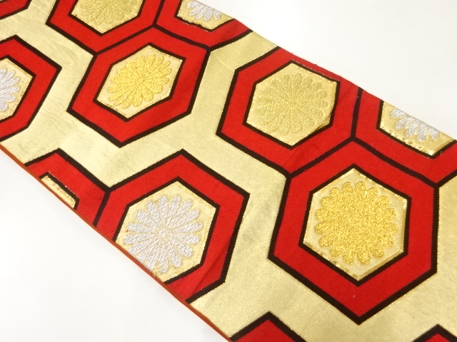 JAPANESE KIMONO / ANTIQUE FUKURO OBI / SILK / WOVEN KIKKO & FLOWERS